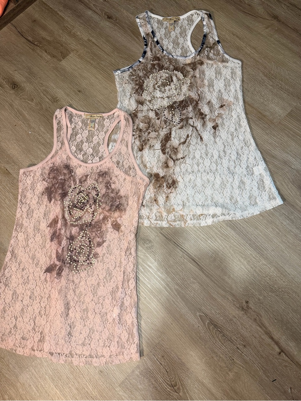 Set of 2 American Rag Y2K Lace Cami Tank Tops Pink White Medium